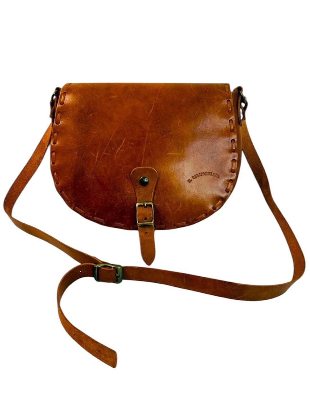 Mid Century 1960’s Brown Leather Hand Woven Saddle Bag EL CALIFORNIANS